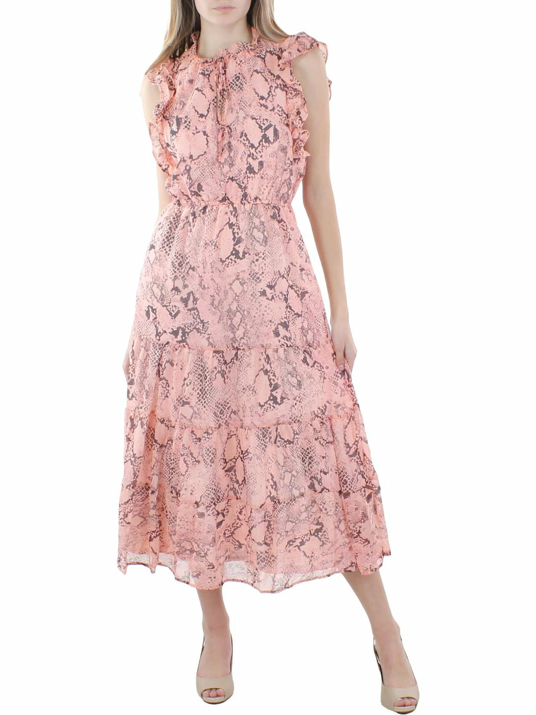 Best deal ๐ Steve Madden ๐ฉ Womens Snake Print Ruffled Midi ๐ Dress ๐