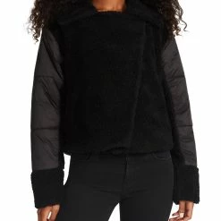 Hot Sale 😍 Steve Madden 👩 Womens Faux Fur Short Puffer Jacket 👍