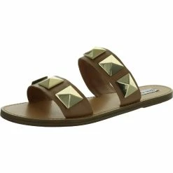 Budget 🎁 Steve Madden Cressida 👩 Womens Leather Slip On Slide 🩴 Sandals ⌛