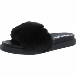 Promo ⌛ Steve Madden Delphina 👩 Womens Faux Fur Open Toe Slide Slippers ⭐