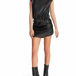 New ๐ Steve Madden Muscle ๐ฉ Womens Faux Leather Ruched Mini ๐ Dress ๐ฏ