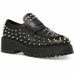 Best Pirce 🎁 Steve Madden Malvern 👩 Womens Studded Faux Leather Loafer 👠 Heels 😍