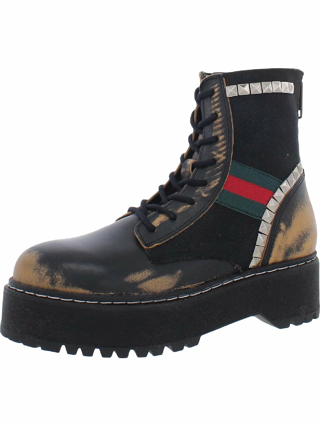 Promo โค๏ธ Steve Madden Burner ๐ฉ Womens Leather Mixed Media Combat & Lace-up ๐ฅพ Boots ๐คฉ