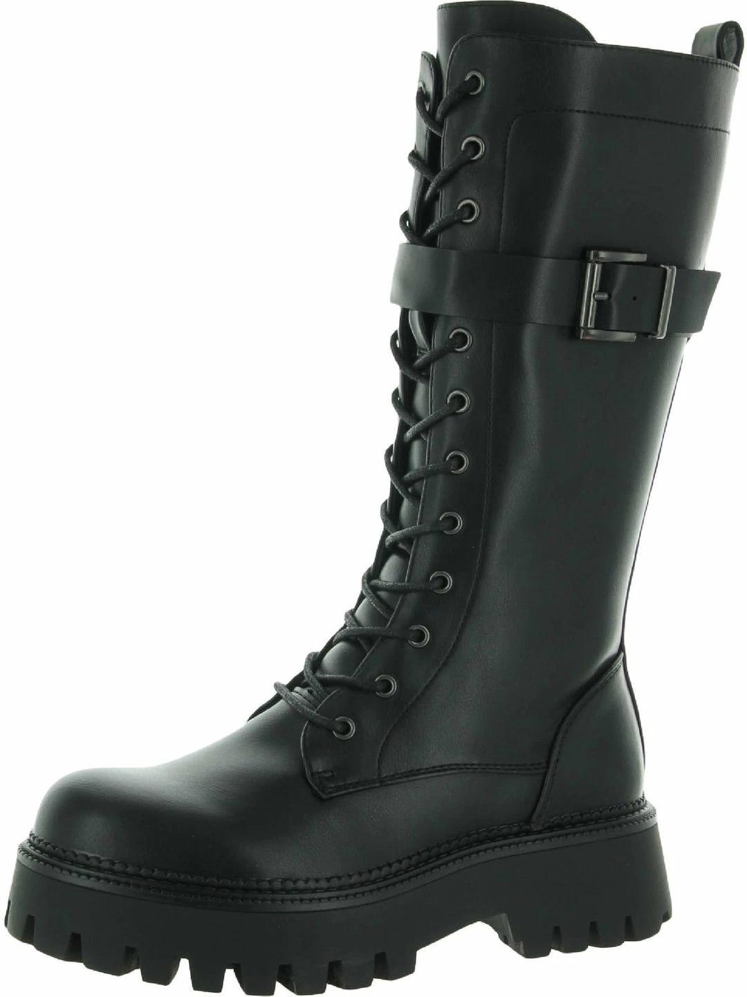 Outlet 💯 Steve Madden Barricade 👩 Womens Faux Leather Mid Calf Combat & Lace-up 🥾 Boots 🥰