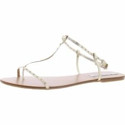 Buy 🌟 Steve Madden Devise 👩 Womens Faux Leather Metallic Flat 🩴 Sandals 🧨