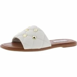 Best Pirce 🎉 Steve Madden Trouble 👩 Womens Leather Quilted Slide 🩴 Sandals 🥰