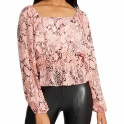 Best Sale ⌛ Steve Madden 👩 Womens Snake Print Peplum Blouse 💯