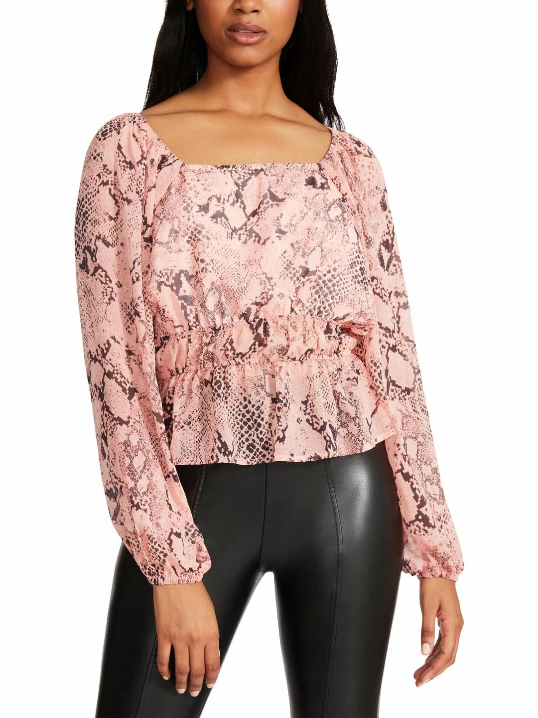 Best Sale ⌛ Steve Madden 👩 Womens Snake Print Peplum Blouse 💯