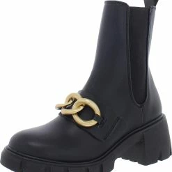 Best Pirce โค๏ธ Steve Madden Hooked ๐ฉ Womens Faux Leather Lug Sole Chelsea ๐ฅพ Boots ๐