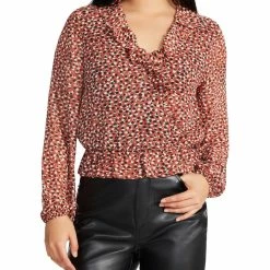 Hot Sale 🥰 Steve Madden 👩 Womens Printed Cascade Ruffle Blouse ⌛