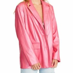 Outlet ๐ Steve Madden ๐ฉ Womens Faux Leather Office Two-Button Blazer ๐