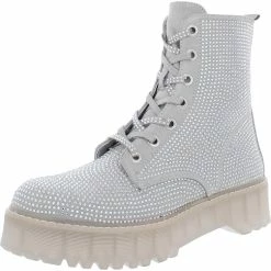 Outlet 🎁 Steve Madden Dynamite 👩 Womens Rhinestone Platform Combat & Lace-up 🥾 Boots 🥰